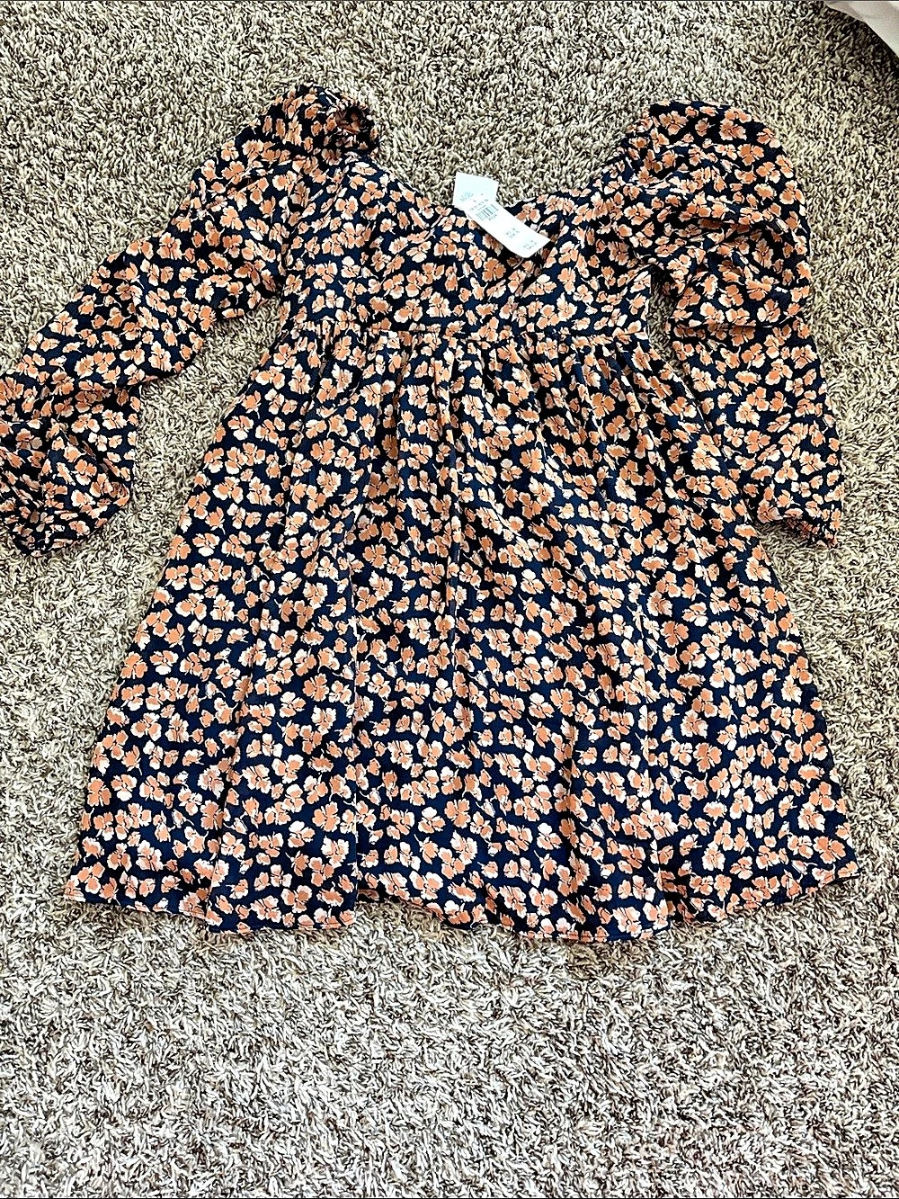 Abercrombie & Fitch Long-Sleeve Babydoll Mini Dress Blue & Orange Medium